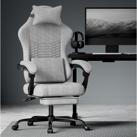 Chaise gaming ergonomique en tissu gris clair OKMYHOME (1/4)