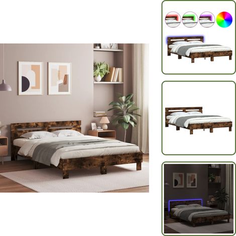 Letto con testiera - vidaXL Giroletto con Testiera e LED Rovere Fumo 140x200 cm - Letto con LED