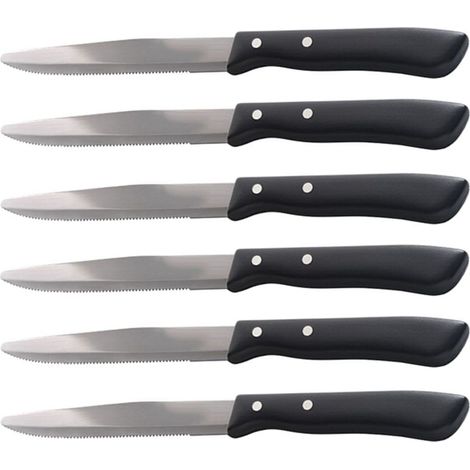 Set 6 Coltelli Bistecca e Pizza Professionali in Acciaio Inox AISI 420 Made in Italy con Lama Seghettata e Manico Chiodato in Polipropilene Nero Alta Resistenza uso professionale o domestico (1/5)
