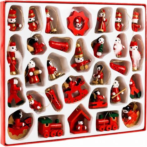 Décorations de Noël en bois, ensemble de 30 pièces, style classique, bois naturel (1/5)