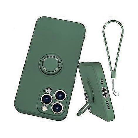 Silikon-Handyhülle mit Ringständer für iPhone 11 Pro Max, 360°-Schutz mit Handschlaufe, kompatibel mit magnetischen Fahrzeughalterungen (grün).