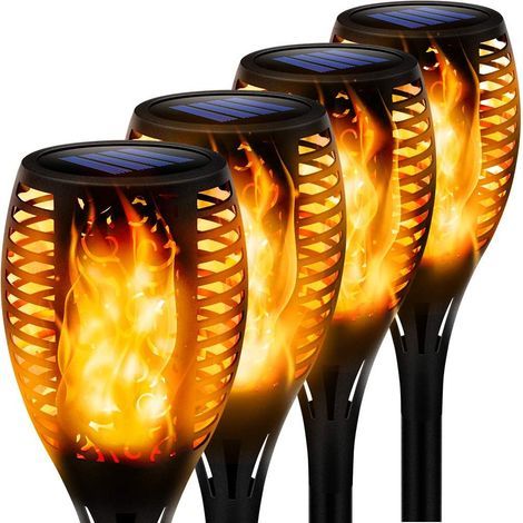 Lumière Solaire Extérieur Jardin, IP66 étanche Torche Solaire Flammes Lampe Chemin Terrasse Cour Lampe Solaire-Pack de quatre- (1/5)