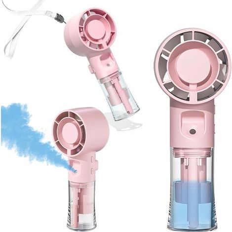 Tragbarer Sprühventilator, 4 Geschwindigkeitsstufen, Turbofunktion mit Sprühnebel, 55-ml-Wassertank, automatische Abschaltung, Mini-Handventilator für Reisen, Outdoor-Aktivitäten und zum Schminken (1/5)