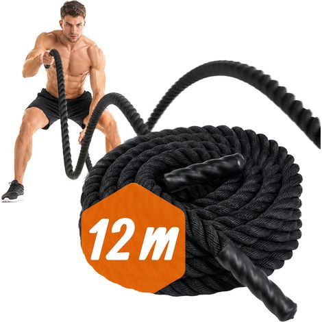 Relaxdays, Battle Rope, Länge 12 m, Ø 5 cm, rutschhemmende Griffe, Kraft & Ausdauertraining, Trainingsseil, schwarz (1/5)