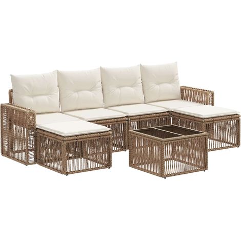 vidaXL Set Divano da Giardino 7 pcs Beige e Bianco Crema