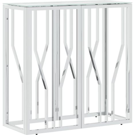 Table console meuble d'entrée 70 x 30 x 70 cm acier inoxydable argenté et verre trempé DEC031564