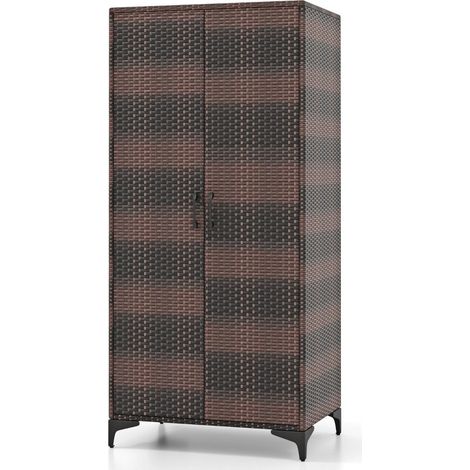 Kleiderschrank aus pe rattan mit 2 turen amp kleiderstange amp 4 fachern garderobenschrank braun