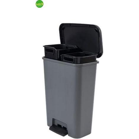 Bidone della spazzatura a pedale doppio scomparto CURVER COMPATTA DUO 23 L + 23 L antracite (1/8)