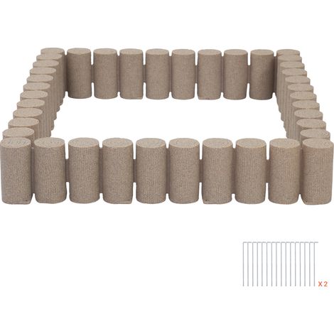 Mophorn Bordure de Jardin Imitation Bois 4,18 m - Bordure de Parterre en Plastique PE pour Pelouse et Allées, Lot de 4 Sections avec 10 Briques par Section (1045x190x95 mm), 32 Piquets, Beige (1/5)