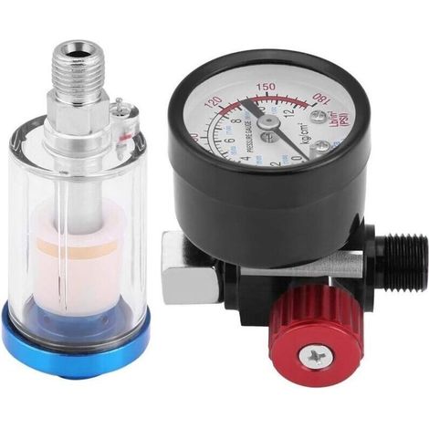 Régulateur de pression d'air, pistolet de pulvérisation d'air Delaman Jauge de régulateur de pression d'air Kit de séparateur de filtre de purge d'eau en ligne (1/4)