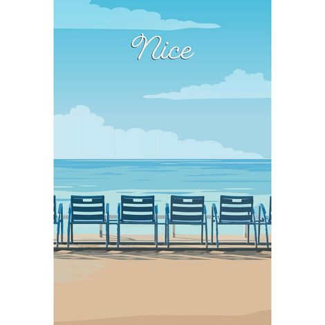 Tableau sur toile illustration chaises Nice 30x45 cm - Impression sur Toile Murale Décorative - Image imprimée en HD sur Toile - Toile sur Châssis en Bois FSC - Fabriqué en France