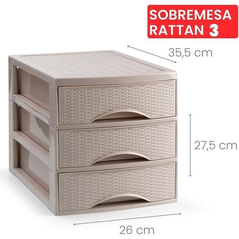 Cassettiera Organizer Effetto Rattan 3 Cassetti Tortora 26 x 35 x 27 cm (1/2)