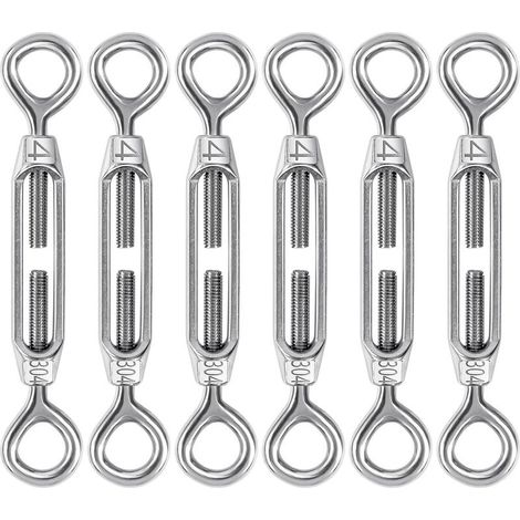 6 Pièces Tendeur de Câble, M4 Tendeur de Fil en Acier Inoxydable 304, Réglable Tendeur Oeil et Oeil, Ridoir Robuste pour Clôtures de Jardin, Suspendre, Cable de Garde Corps (1/5)