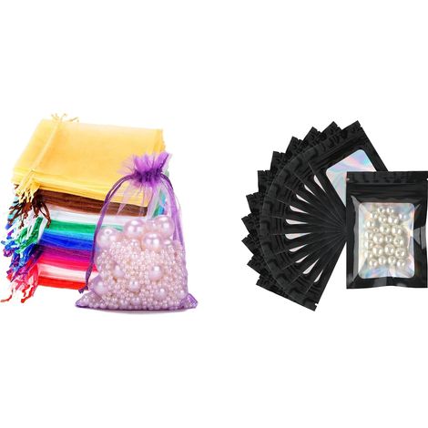 Lot d’Emballage – 100 Sachets Zip 7x10 cm + Sacs Organza Coloré 10x15 cm, Rangement, Cadeaux, DIY (1/5)