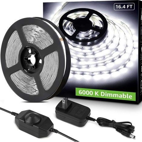 Bande LED 5M 300 LED, 1650lm, intensité variable, pour cuisine, blanc froid 6500K (adaptateur secteur 12V et variateur inclus) (1/5)