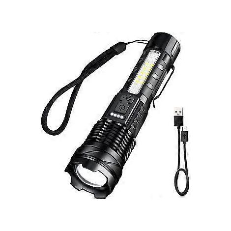 Superhelle LED-Taschenlampe – Wiederaufladbar, 7 Modi, USB-C-Akku, starkes Licht, USB-aufladbar, Außenbeleuchtung, Weiß (1/4)