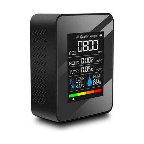 Compteurs de qualité de l'air, Moniteur de qualité de l'air 5 en 1, détecteur de CO2, température, humidité, compteur de CO2(Zwart) (1/5)