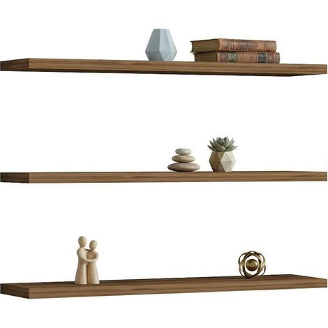 Regal Meina, 3 Böden, Set aus 3, Farbverlauf Nussbaumstruktur, 60x15x2h cm, Walnussbraun
