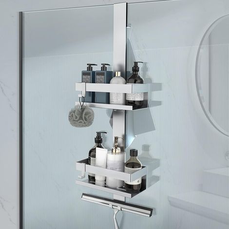 Etagere Douche à Suspendre, Acier Inoxydable SUS304, Etagere Salle de Bain sans Percage pour Le Gel Douche et Le Shampooing (Argent)
