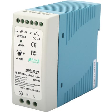 Alimentation industrielle sur rail DIN 60 W CC 24 V à sortie unique MDR-60-24 (1/5)