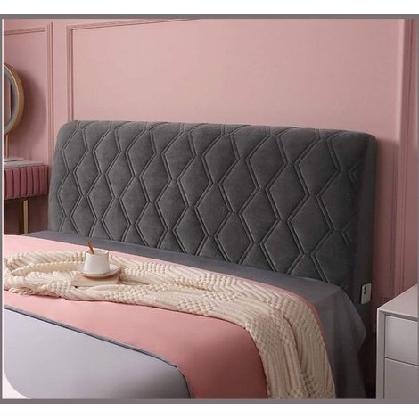 Ecleanfy - Gris 160cm Couvre-tête de lit double en velours pour tête de lit, pour lit double/simple, haute qualité, élastique, housse de protection anti-collection (1/5)