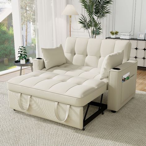 Klappbares Schlafsofa 2 Sitzer mit Schlaffunktion und Getränkehalter, ausziehbares Multifunktionssofa aus Samt inkl. Kissen, 137x76,5x83 cm (1/5)