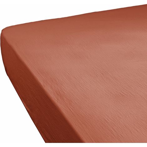 Drap housse 90 x 190 x 30 cm double gaze de coton terracotta - PEPA 1 (1/5)