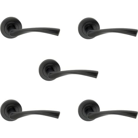 Lot de 5 poignées porte intérieure - Noir mat ondulé - Acier robuste - Compatible serrures standards - Pour maison et bureaux (1/3)