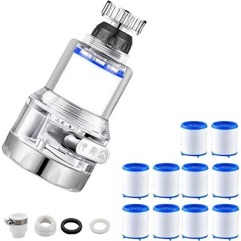 Lntyq Wasserhahnfilter, 360° drehbarer Antikalkfilter, Wasserhahn-Wasserfilter mit 9-teiliger Kartusche, Küchen- und Badezimmer-Wasserhahn-Wasserreiniger, 3 Betriebsmodi (1/5)