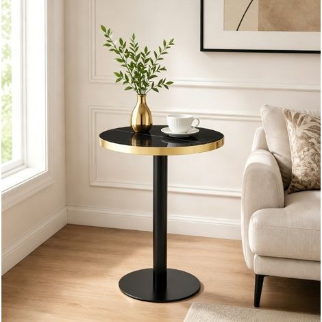 Mesa auxiliar redonda 60 x 73,7 cm de MDF y metal negro HAVRYA (1/5)