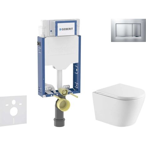 Geberit Kombifix - Set Vorwandelement, Nefia-WC und Softclose-Sitz, Betätigungsplatte Sigma20, lackiertes Chrom matt/Chrom SANI15CA2103