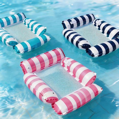 Aufblasbare Poolmatratze für Erwachsene mit Kühlnetz, 110 cm, faltbar und tragbar, gestreift, unverzichtbar für den Strandurlaub (1/5)