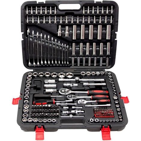 Coffret de clés à douille   216 pièces Ensemble d'outils en vanadium et embouts incl. adaptateur d'embouts pour tournevis batterie Trousse cliquet - (1/5)