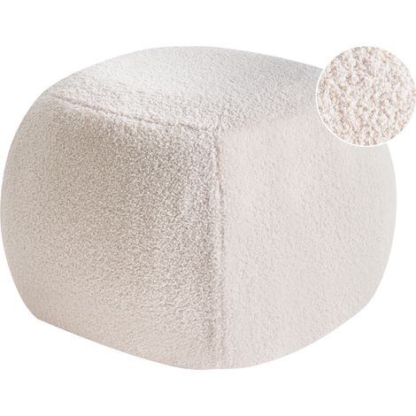 Puf redondo con patas de bouclé otomana reposapiés mullido sala de estar blanco crema Barron
