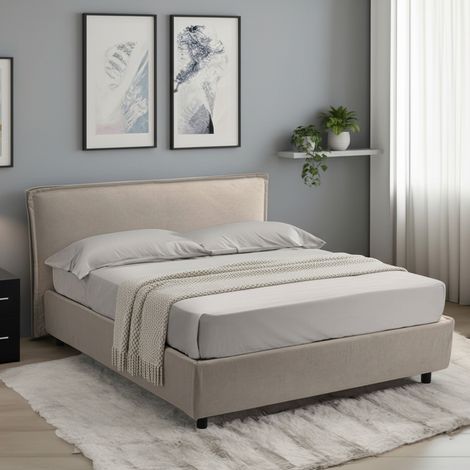 Cama Francés Brosso, Desenfundable, Con Almacenaje Made in Italy, Tamaño Colchón 120x200 cm, Gris Tortora (1/5)