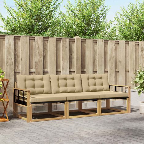 vidaXL Outdoor-Sofagarnitur mit Kissen 3 pcs Weiß und Beige (1/5)