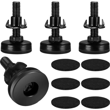 4 Pièces Pied de Nivellement, Pieds Vis Réglables Hauteur M8 x 38 mm, avec Patins Feutre Autocollants et Écrous Quatre Griffes, Noir Pied Reglable pour Meuble, pour Tables, Armoires, Chaises (1/5)