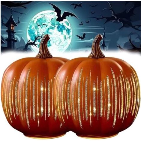 Citrouilles Nuit étoilée, lot de 2 citrouilles illuminées Nuit étoilée, citrouilles en verre Nuit étoilée, décorations lumineuses Halloween et Thanksgiving pour chambre à coucher et couloir
