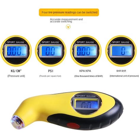 (doré) Manomètre numérique portable LCD pour pneus de véhicule, outil de test de pression d'air, outil de sécurité automobile, manomètre de pneu portatif (1/5)
