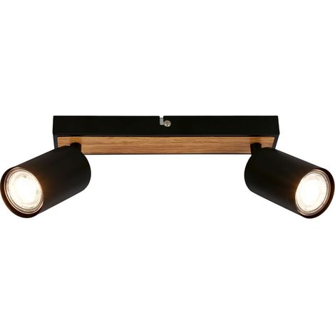 Deckenlampe schwenkbar, GU10 Fassung, max.9W, Deckenstrahler, Wohnzimmerlampe, Schlafzimmerlampe, Küchenlampe, Deckenleuchte, 25,5cm, Schwarz-Holz