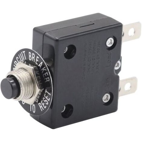 Disjoncteur 15 A, disjoncteur à réarmement manuel, protection contre les surcharges, 125-250 V CA, 50 V CC, disjoncteur à bouton-poussoir (1/2)
