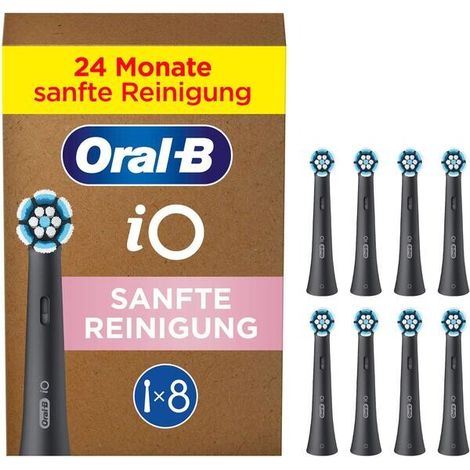 Oral-B iO Sanfte Reinigung, Original Aufsteckbürsten, geeignet für empfindliches Zahnfleisch, Schwarz, 8 Stück
