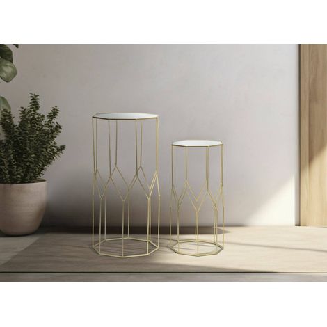 Dmora - Wohnzimmertisch George, Niedriger Wohnzimmertisch, Kaffeeregal, Couchtisch für Sofa, Gold, 50x46 h100 cm (1/5)