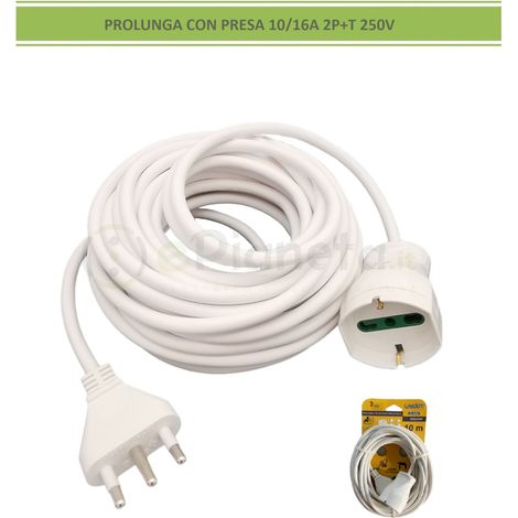 Prolunga elettrico 5 10mt con spina piatta presa schuko 10 16A 250V cavo bianco lineare 3G1 5 m (1/3)