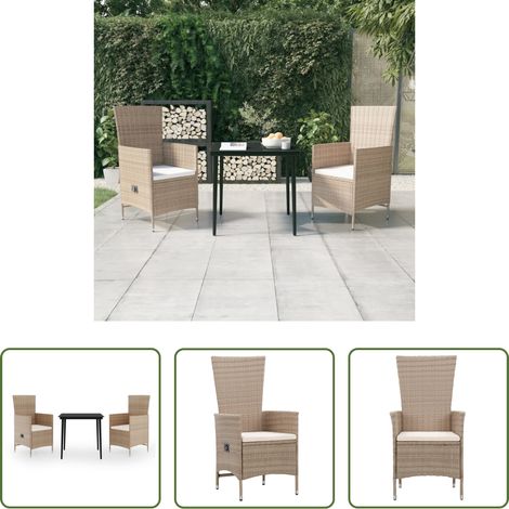 Gartenmöbel - 3-tlg. Garten-Essgruppe mit Kissen Beige (1/5)