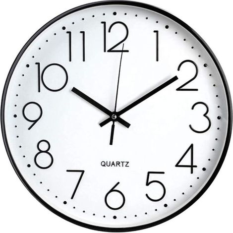 Reloj de pared moderno de 30 cm, silencioso, de cuarzo, para cocina, funciona con pilas, redondo, fácil de leer, para el hogar/oficina/escuela, negro, blanco (1/5)