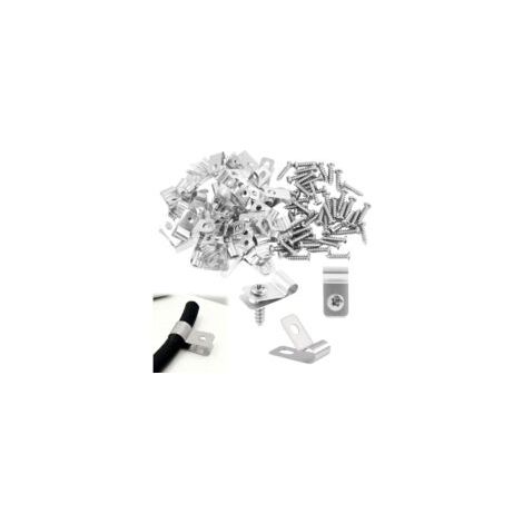 Bardusch 19x10mm 100 pièces de Pinces de Fixation pour Clôtures en Acier Inoxydable, Attaches Grillage Rigide avec Vis pour Fixation Murale Grillage Rigide sur Poteau, Pinces de Fixation pour