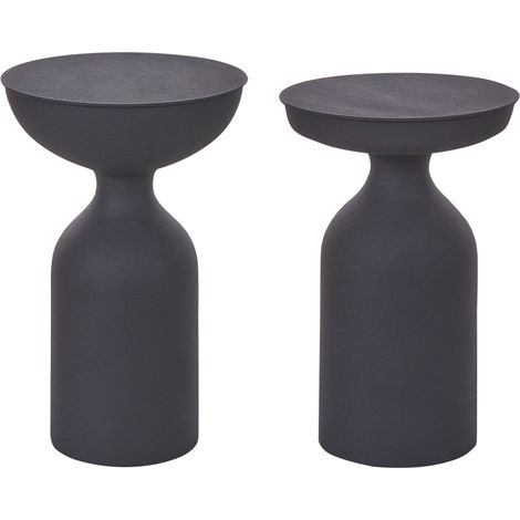 Conjunto de 2 mesas auxiliares de centro moderna metal hierro acabado mate recubrimiento en polvo tablero redondo negro Cota/Tenjo