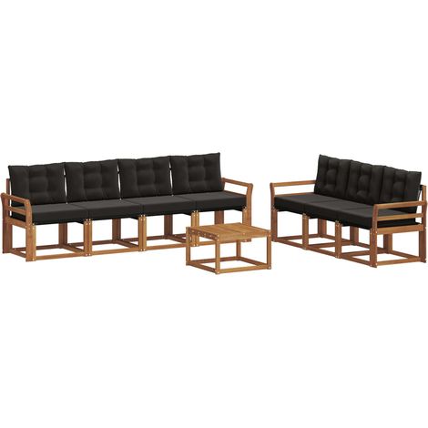Outdoor Sofa Set with Cushion 8 pcs Natural and Black vidaXL