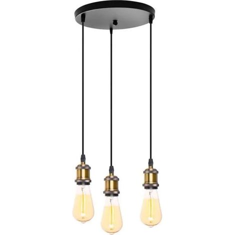 3 Lampes Suspension Vintage en Métal E27 Plafonnier Luminaire Ajustable Industrielle pour Salon Chambre Cafe Bar (1/4)